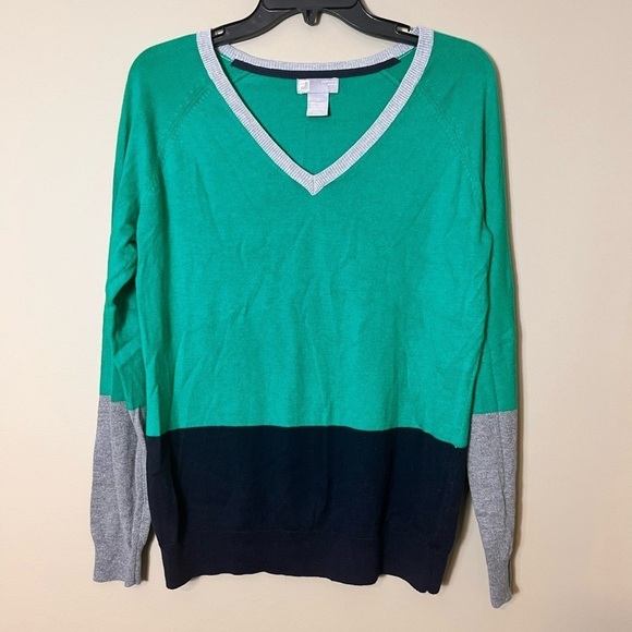jcp Cashmere Blend Color Block V Neck Sweater Large Preppy Academia Y2K Vintage - Picture 8 of 8